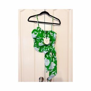 Kate Spade X Target Classic Rose Ruched Linen Tank Top NWT Size XXS Green White